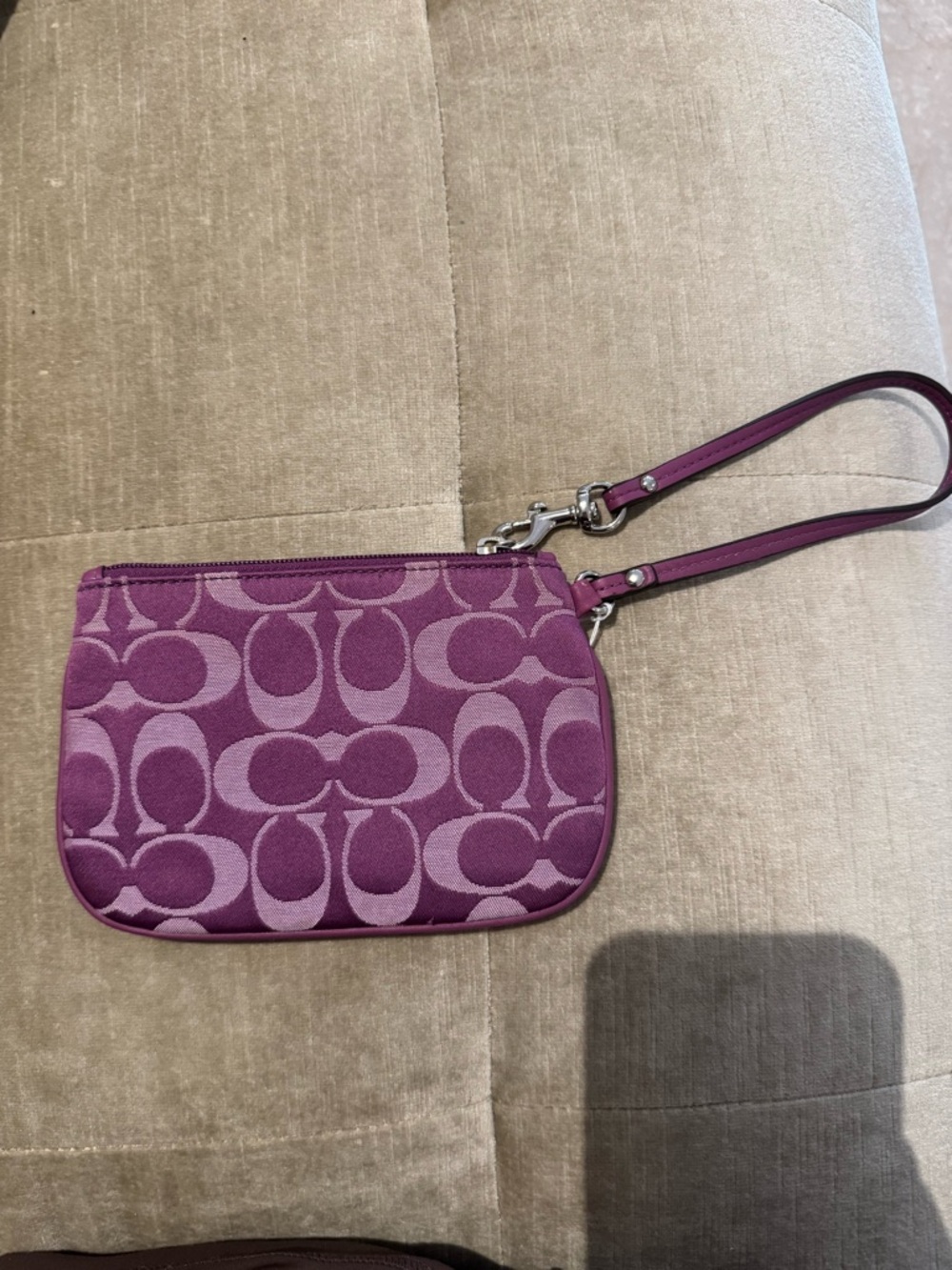 Coach Plum Signature Canvas Wristlet